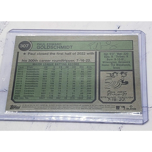 2023 Topps Heritage Blue Speckle PAUL GOLDSCHMIDT #307 Cardinals - Picture 4 of 4